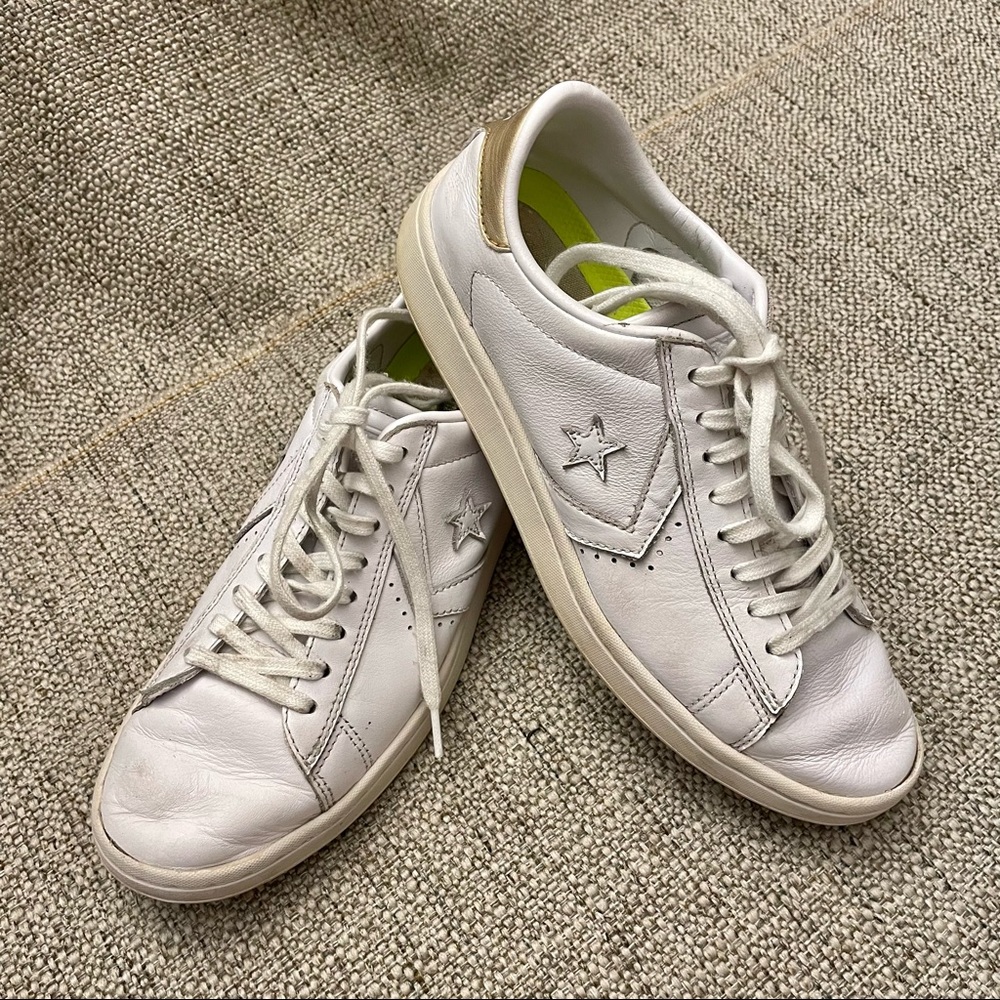 Converse Pro Leather 76 Low White & Gold Sneakers, 7.5
